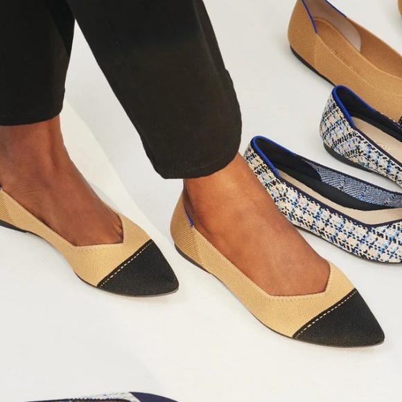 Rothy's Tan and Black The Point II Women's Flats - Picture 1 of 6